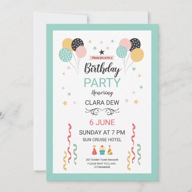 Invitation de fête d'anniversaire (Devant)