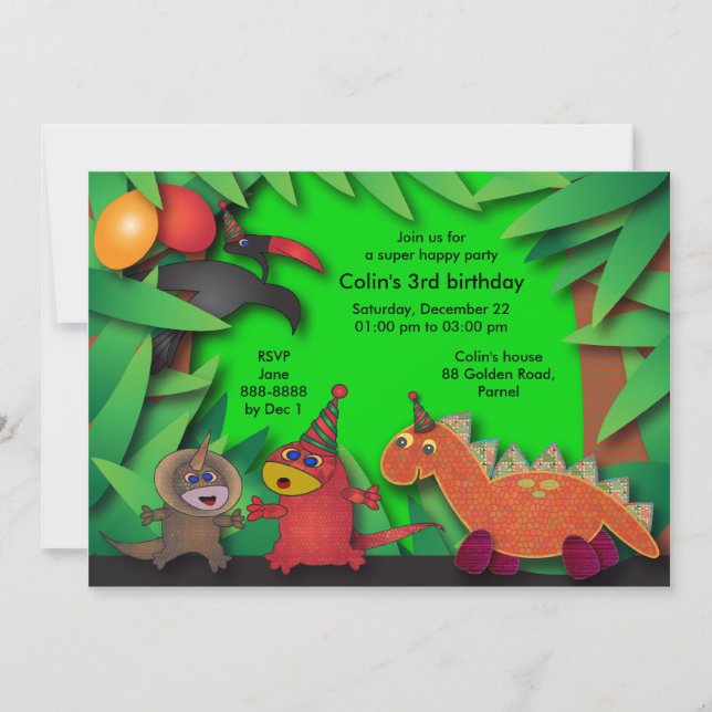 Invitation de fête d'anniversaire : 035 dinosaures (Devant)