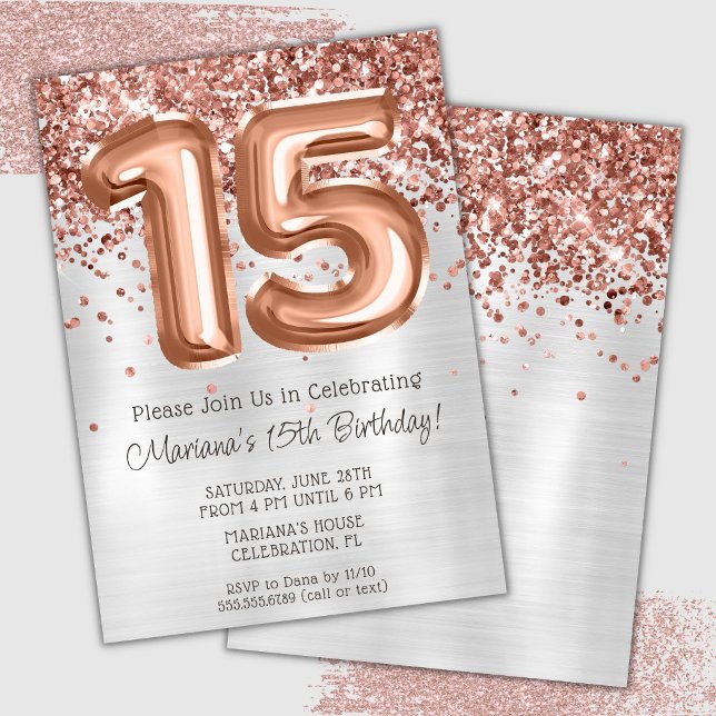Invitation de fête d'anniversaire 15 ans Rose Gold (Créateur téléchargé)