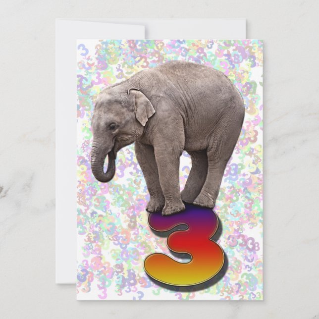 Invitation de fête d'anniversaire 3, avec des élép (Devant)
