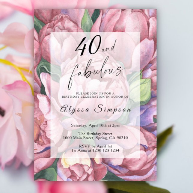 Invitation de fête d'anniversaire 40 ans Floral Vi (Créateur téléchargé)