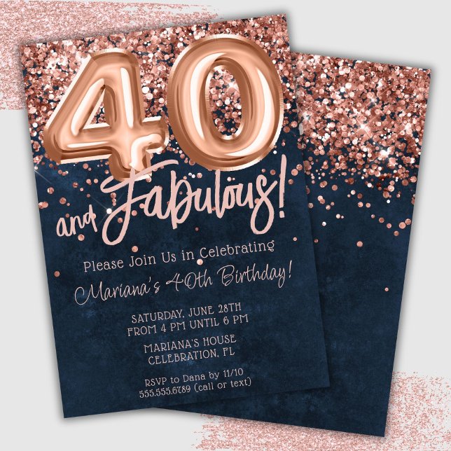 Invitation de fête d'anniversaire 40 ans Rose Gold (Créateur téléchargé)