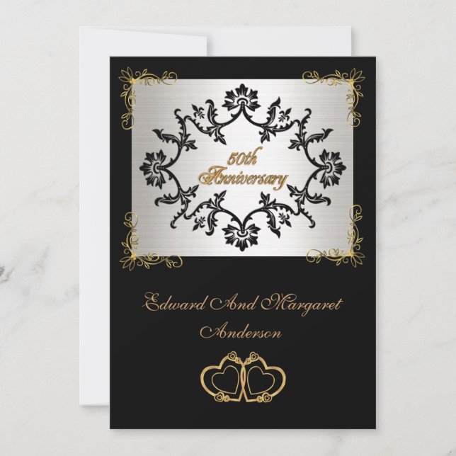 Invitation de fête d'anniversaire 50 ans noir et b (Devant)
