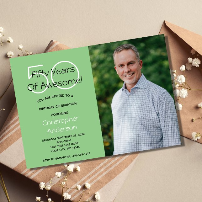 Invitation de fête d'anniversaire 50 ans Photo Ver (50th Birthday party photo invitation for him.)