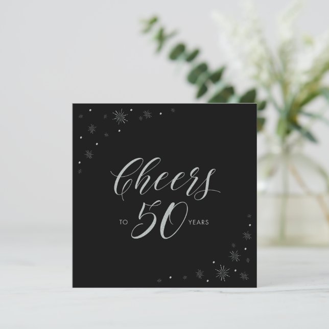 Invitation de fête d'anniversaire 50 ans Silver &  (Debout devant)