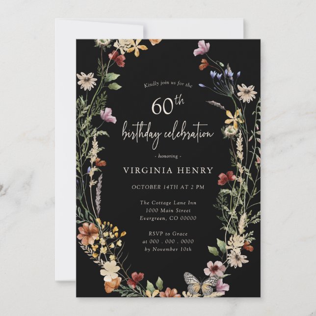 Invitation de fête d'anniversaire 60 ans à motif f (Devant)