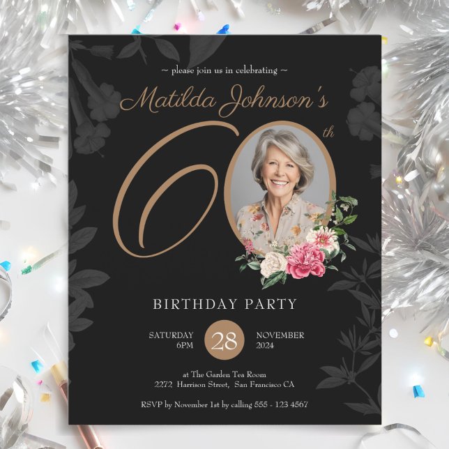 Invitation de fête d'anniversaire 60 ans Budget Fl (Budget Floral 60th Birthday Party Invitation)