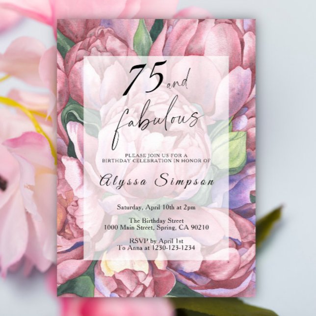 Invitation de fête d'anniversaire 75 ans Floral Vi (Créateur téléchargé)