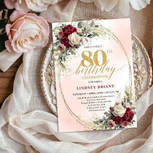 Invitation de fête d'anniversaire 80 ans Floral Bo