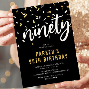 Invitation de fête d'anniversaire 90 ans noir et o