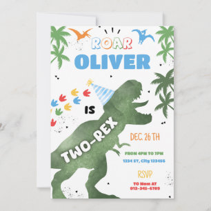 Invitation de fête d'anniversaire à deux Rex Dinos