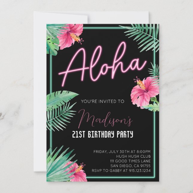 Invitation de fête d'anniversaire à fleurs noires  (Devant)