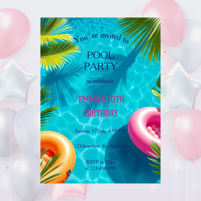 Invitation de fête d'anniversaire à la piscine cap (Créateur téléchargé)