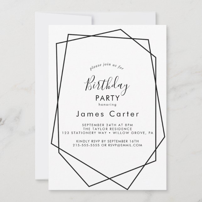 Invitation de fête d'anniversaire à l'écriture mod (Devant)