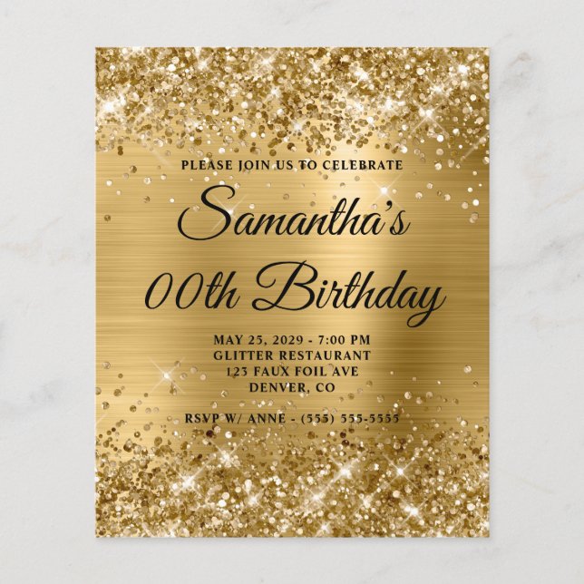 Invitation de fête d'anniversaire à monogramme dor (Devant)