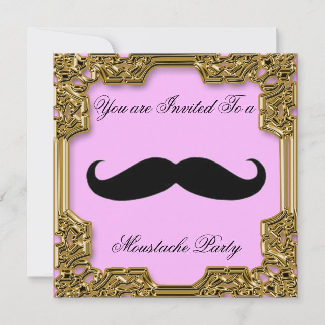 Invitation de fête d'anniversaire à moustache rose (Devant)