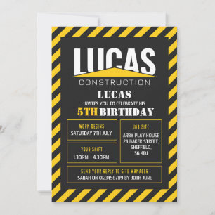 Invitation de fête d'anniversaire à thème de const