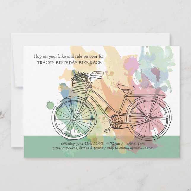 Invitation de fête d'anniversaire à vélo (Devant)