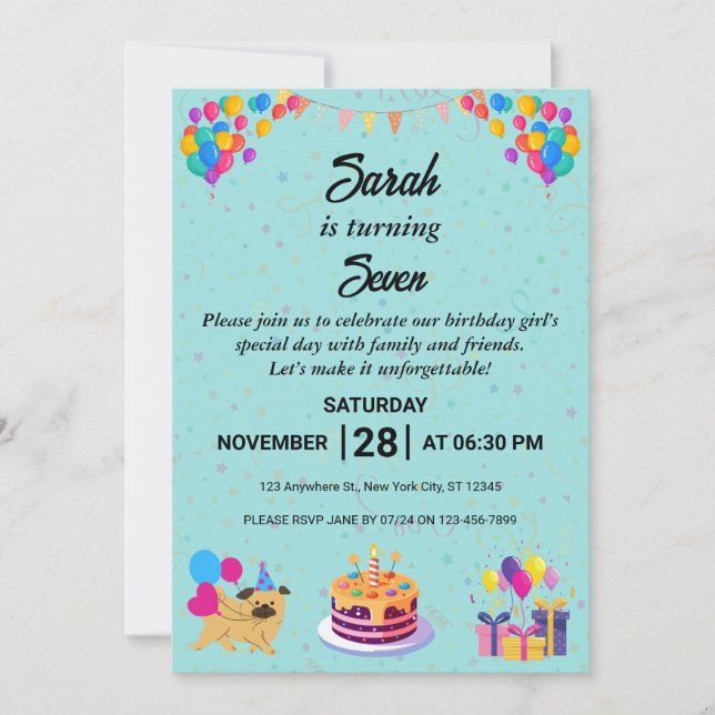 Invitation de fête d'anniversaire animé et festif (Devant)