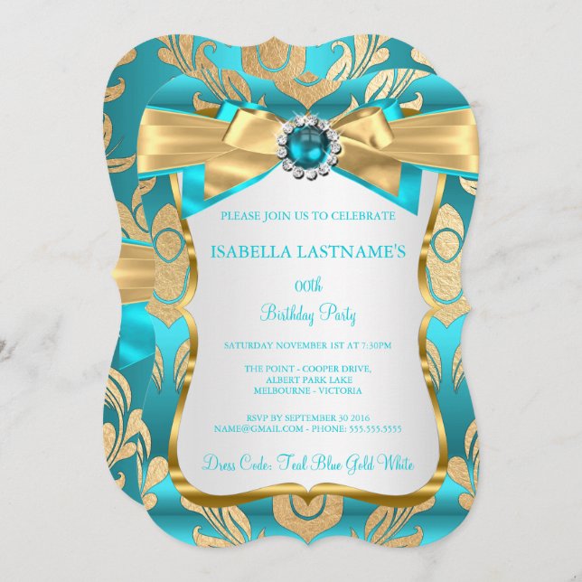 Invitation de fête d'anniversaire Aqua Turquoise B (Devant / Derrière)