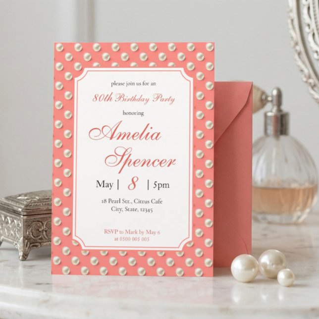 Invitation de fête d'anniversaire aux perles roses (Créateur téléchargé)