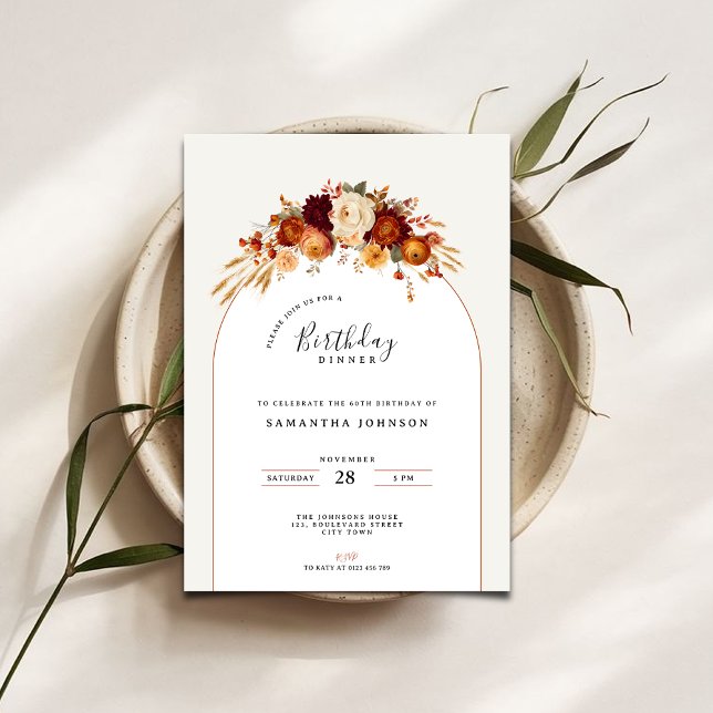 Invitation de fête d'anniversaire avec dîner fleur (Créateur téléchargé)
