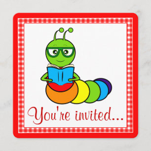 Invitation de fête d'anniversaire avec ver de livr