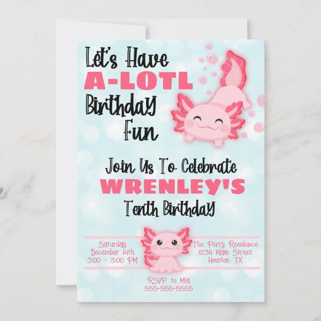 Invitation de fête d'anniversaire Axolotl rose (Devant)