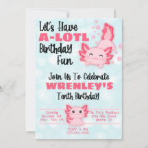 Invitation de fête d'anniversaire Axolotl rose