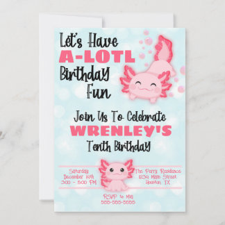 Invitation de fête d'anniversaire Axolotl rose