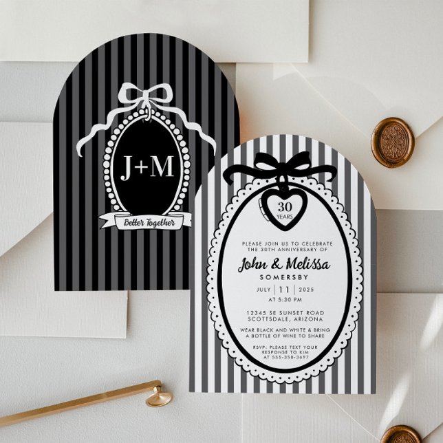 Invitation de fête d'anniversaire Black Bow Coquet (Anniversary Invitation (front and back))