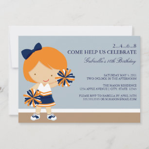 Invitation de fête d'anniversaire bleu/orange 5x7