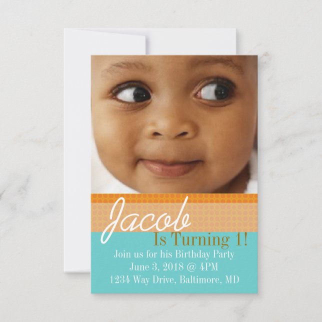 Invitation de fête d'anniversaire | Bleu orange Jo (Devant)