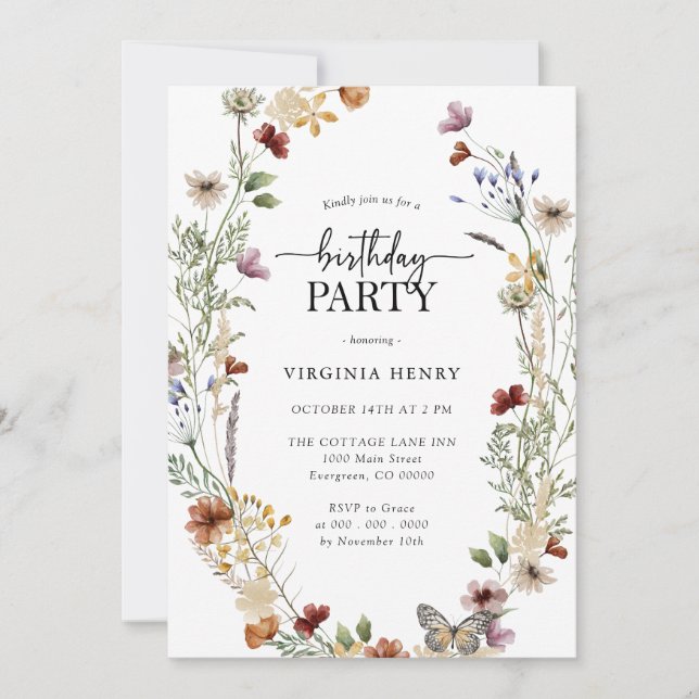 Invitation de fête d'anniversaire bohème blanc (Devant)