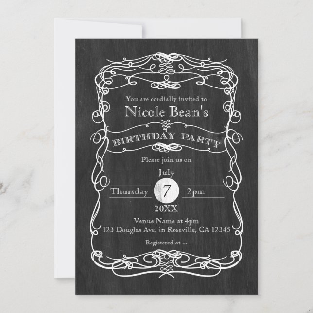 Invitation de FÊTE D'ANNIVERSAIRE Bois Noir Blanc  (Devant)