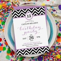 Invitation de fête d'anniversaire branchée Zigzag