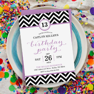 Invitation de fête d'anniversaire branchée Zigzag