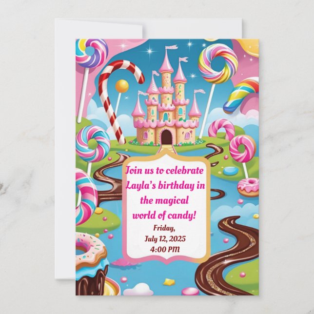 Invitation de fête d'anniversaire Candyland pour e (Devant)