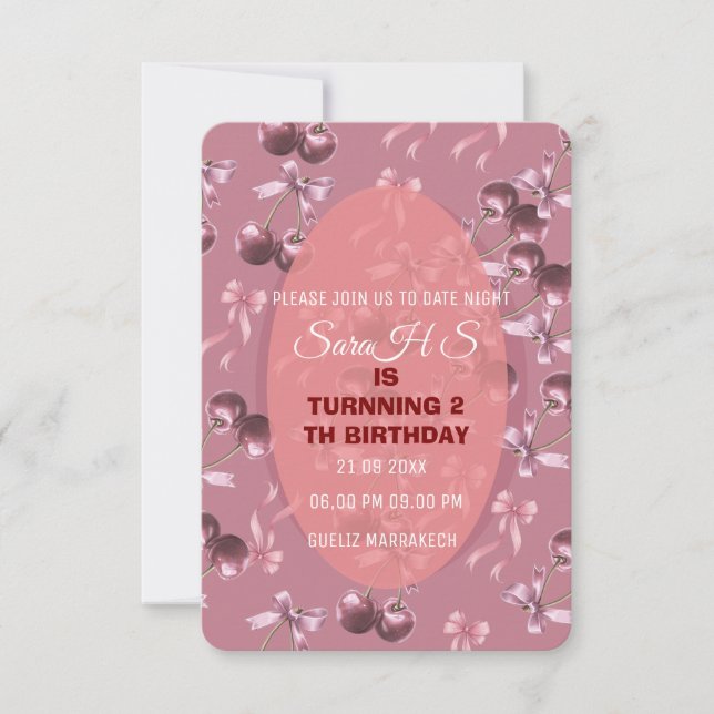 Invitation de fête d'anniversaire Cherry Sweet, Nœ (Devant)