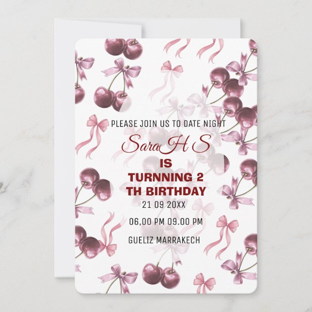 Invitation de fête d'anniversaire Cherry Sweet, Nœ (Devant)
