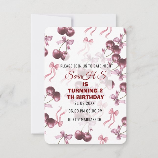 Invitation de fête d'anniversaire Cherry Sweet, Nœ (Devant)