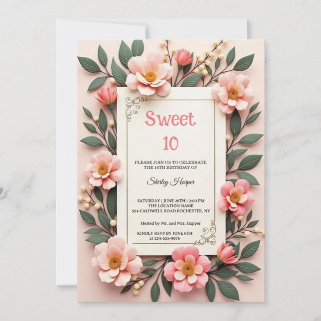 Invitation de fête d'anniversaire Chic Blush Rose  (Devant)