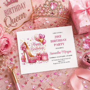 Invitation de fête d'anniversaire chic reine rose