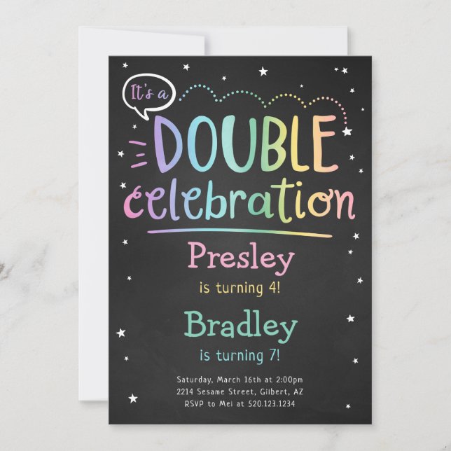 Invitation de fête d'anniversaire conjointe double (Devant)