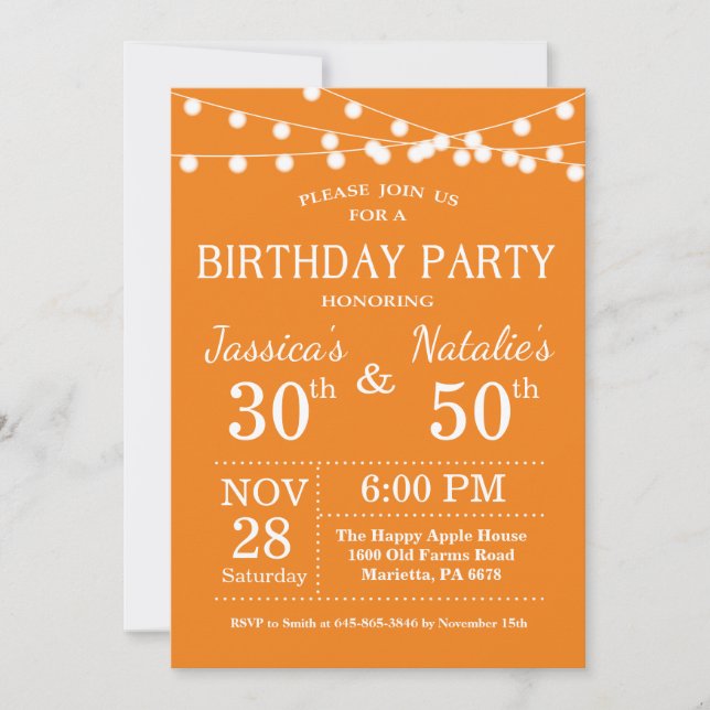 Invitation de fête d'anniversaire conjointe pour a (Devant)