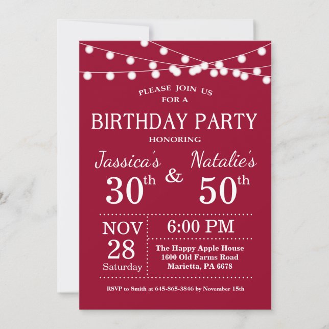 Invitation de fête d'anniversaire conjointe pour a (Devant)