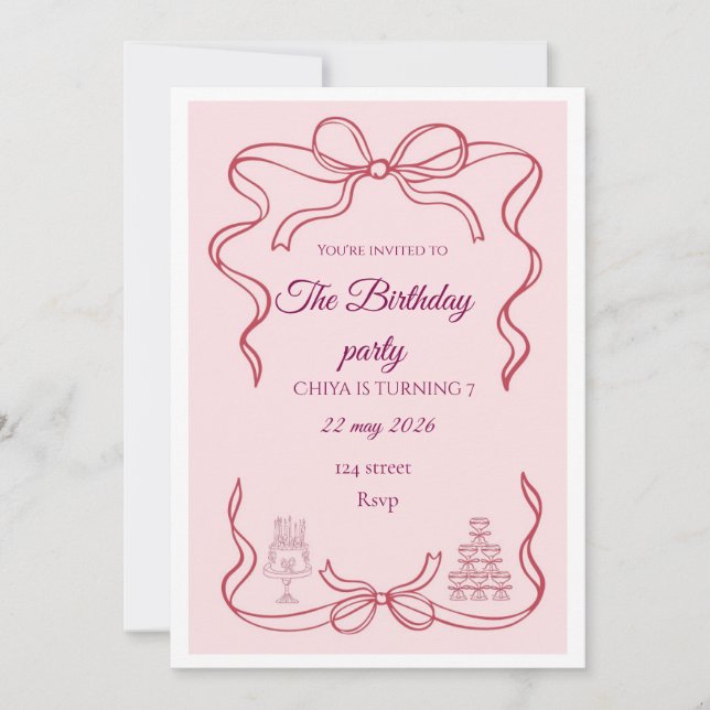 Invitation de fête d'anniversaire Coquette à ruban (Devant)