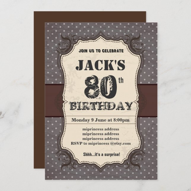 Invitation de fête d'anniversaire, couleur marron  (Devant / Derrière)