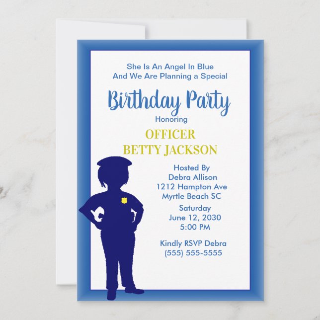 Invitation de fête d'anniversaire d'agente de poli (Devant)