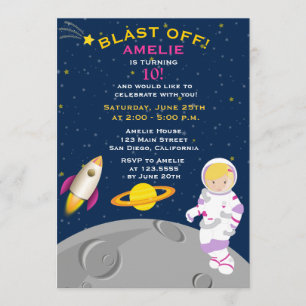 Invitation de fête d'anniversaire d'astronaute